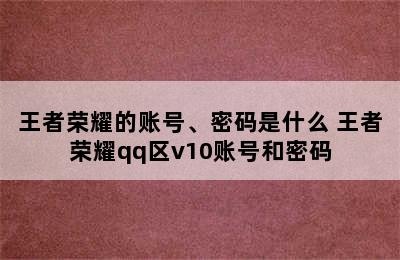 王者荣耀的账号、密码是什么 王者荣耀qq区v10账号和密码